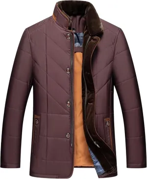 Mens Warm Silk Filled Jacket Classic Thickened Cotton Padded Jackets Fall Business Casual Winter Coat