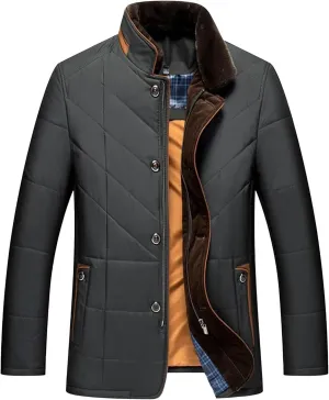Mens Warm Silk Filled Jacket Classic Thickened Cotton Padded Jackets Fall Business Casual Winter Coat