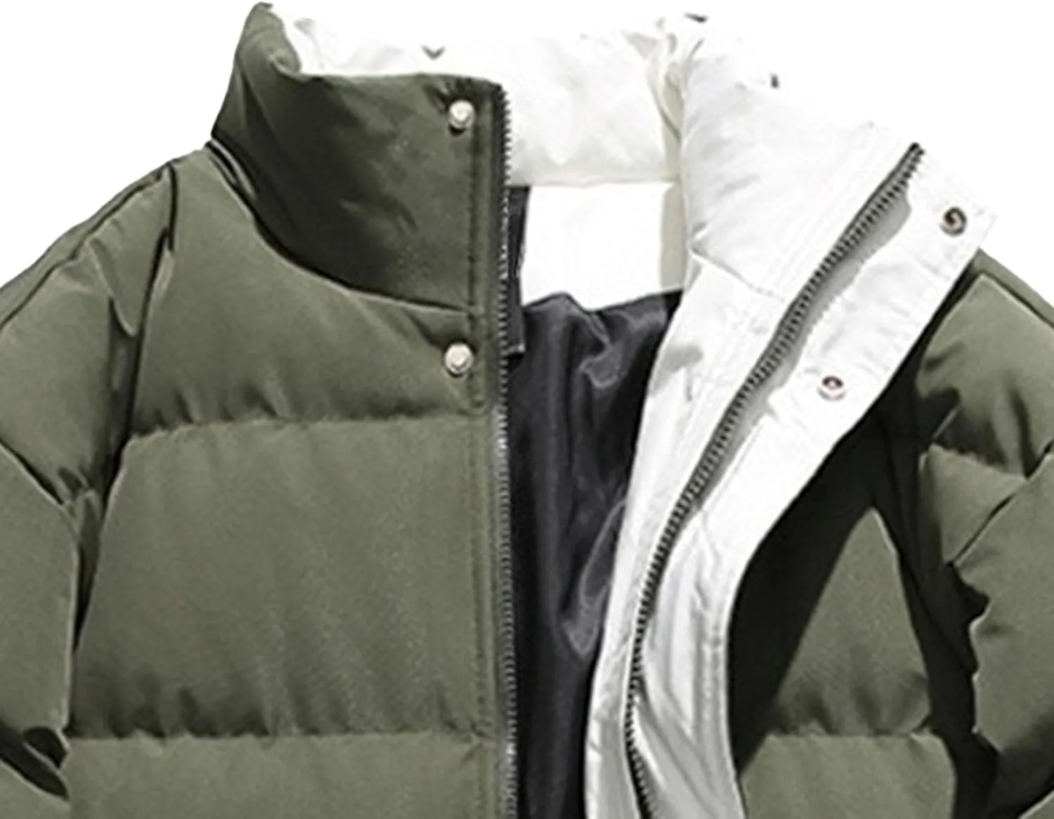 Men's Winter Bread Puffer Jacket Long Sleeve Stand Collar Bubble Coat Casual Cotton Padded Down Coat