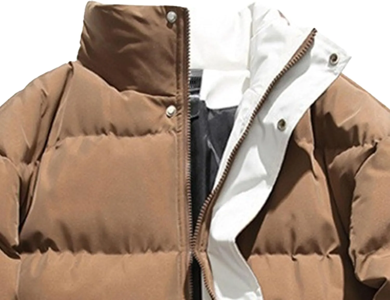 Men's Winter Bread Puffer Jacket Long Sleeve Stand Collar Bubble Coat Casual Cotton Padded Down Coat