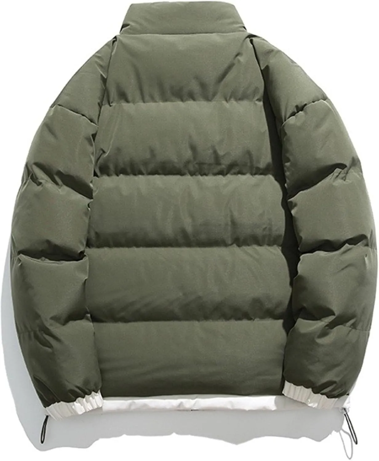 Men's Winter Bread Puffer Jacket Long Sleeve Stand Collar Bubble Coat Casual Cotton Padded Down Coat