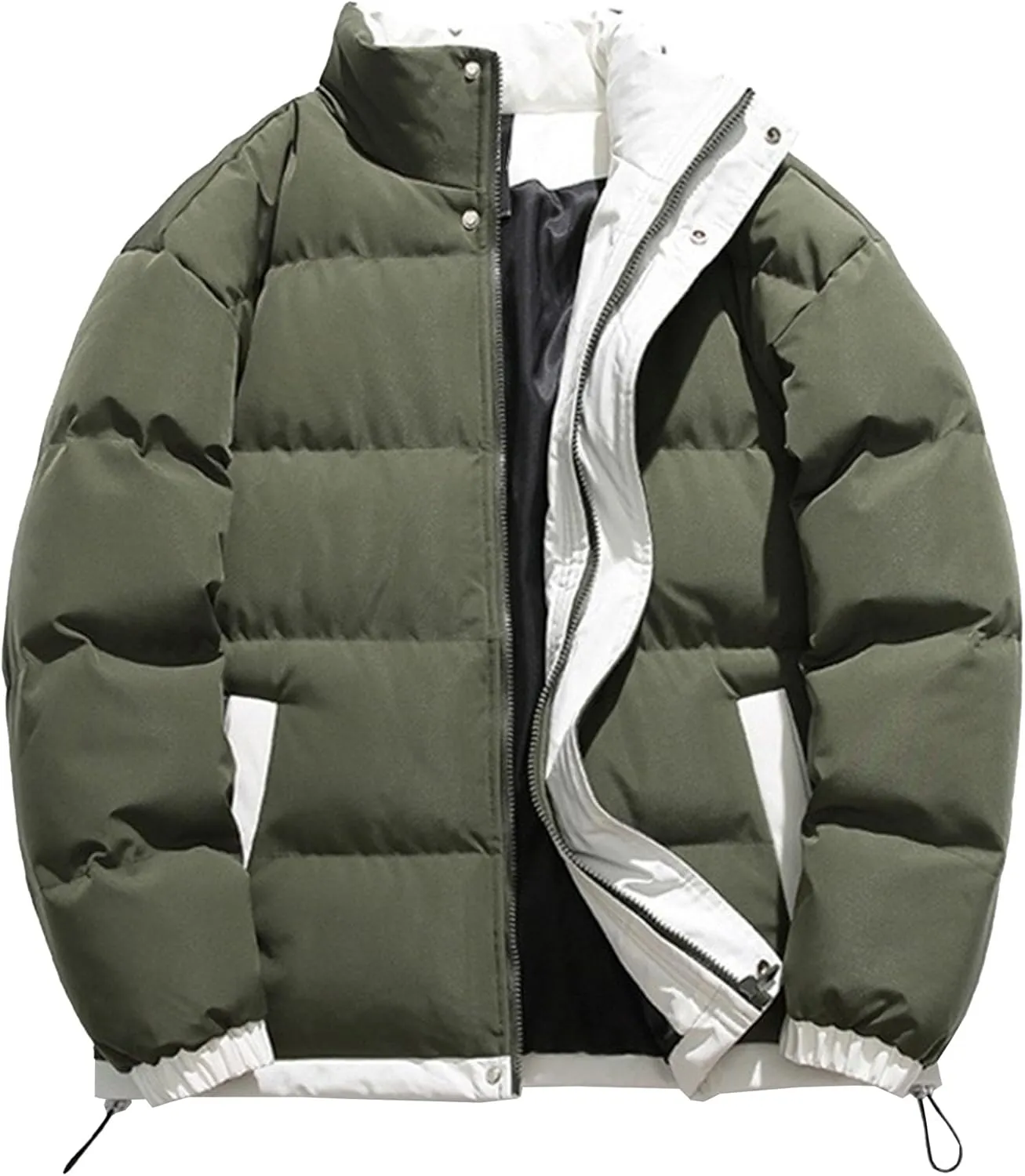Men's Winter Bread Puffer Jacket Long Sleeve Stand Collar Bubble Coat Casual Cotton Padded Down Coat