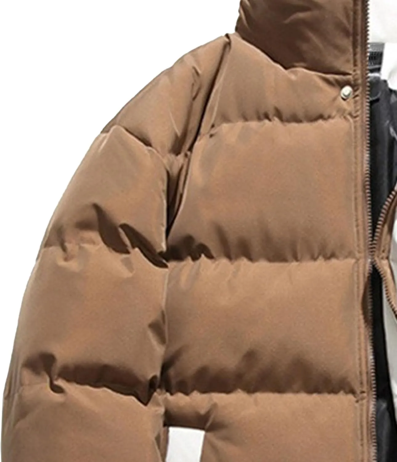 Men's Winter Bread Puffer Jacket Long Sleeve Stand Collar Bubble Coat Casual Cotton Padded Down Coat