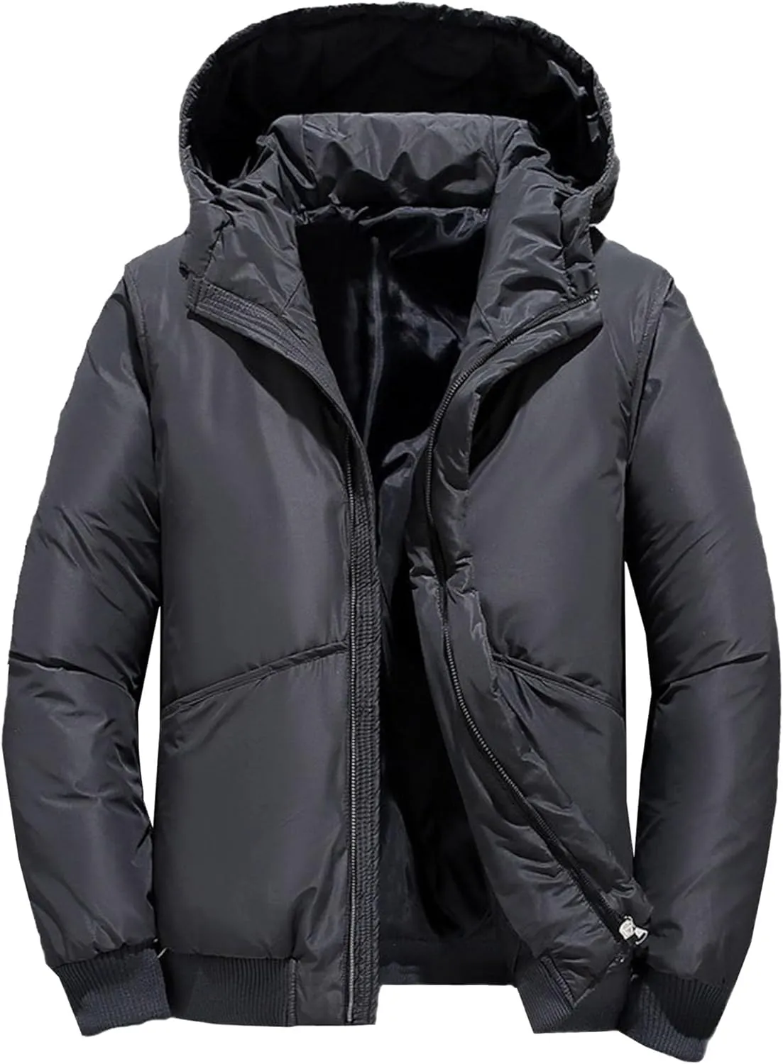 Mens Winter Cotton Padded Clothing Stylish Long Sleeve Hooded Down Coats Casual Outdoor Warm Puffer Jackets
