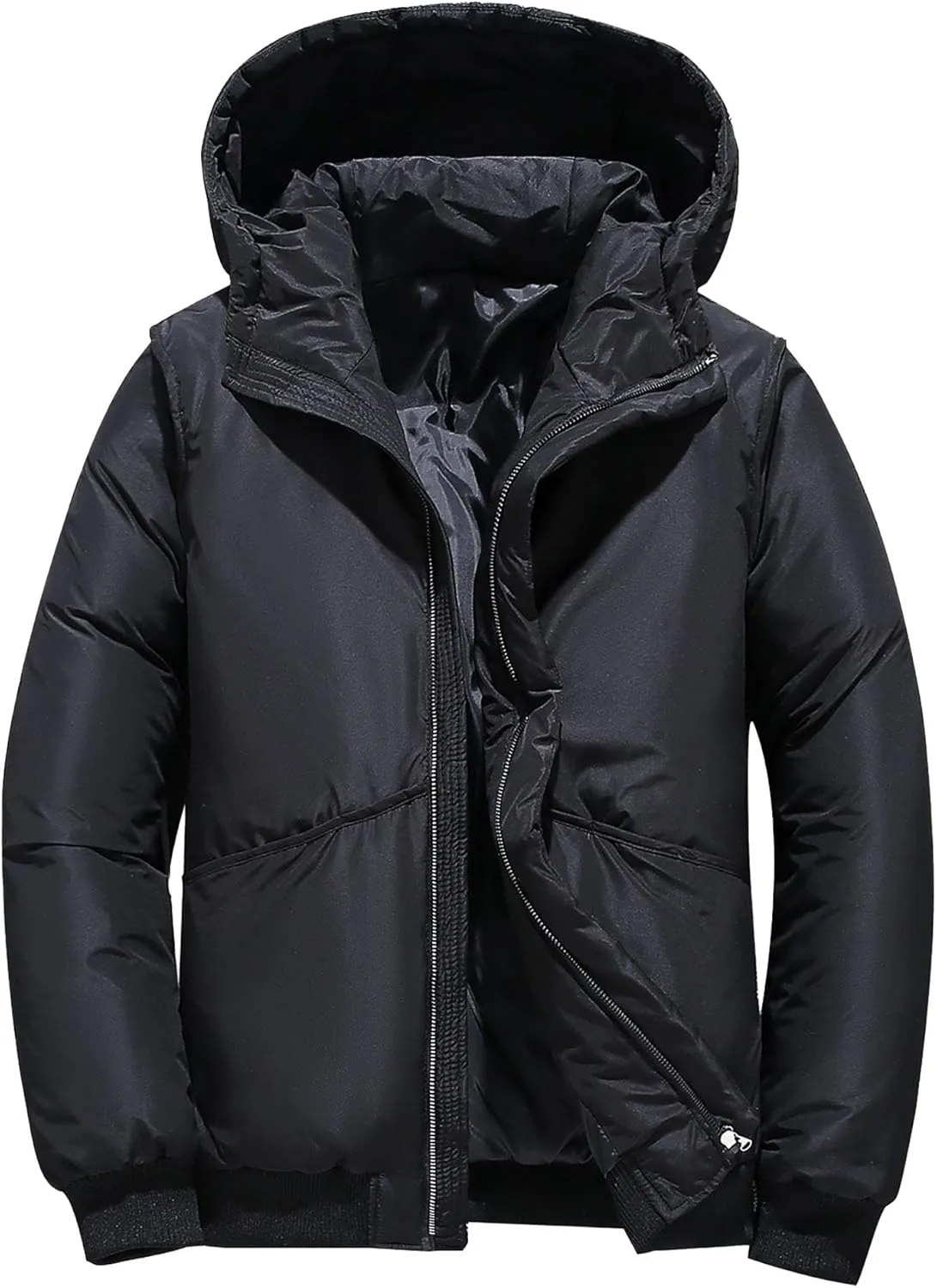 Mens Winter Cotton Padded Clothing Stylish Long Sleeve Hooded Down Coats Casual Outdoor Warm Puffer Jackets