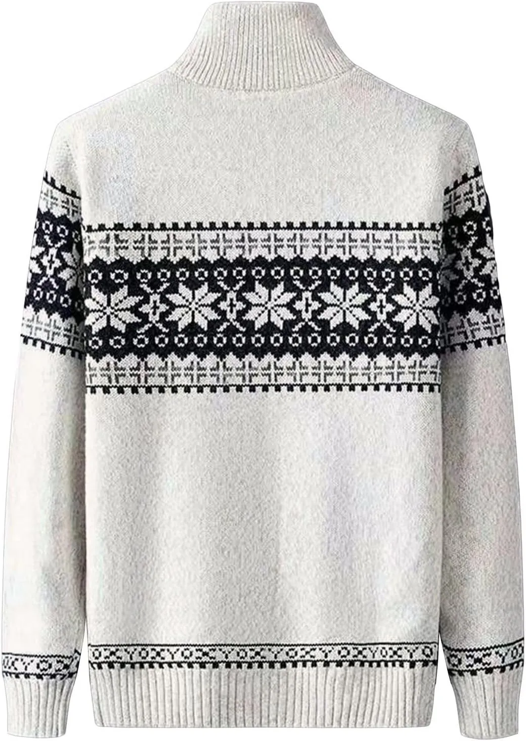 Men's Zip Up Cardigan Sweater Soft Slim Fit High Neck Norway Printed Knit Sweaters Warm Cozy Long Sleeve Outerwear