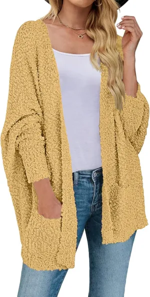 MEROKEETY Women's 2025 Winter Fuzzy Popcorn Batwing Sleeve Cardigan Knit Oversized Sherpa Sweater Coat