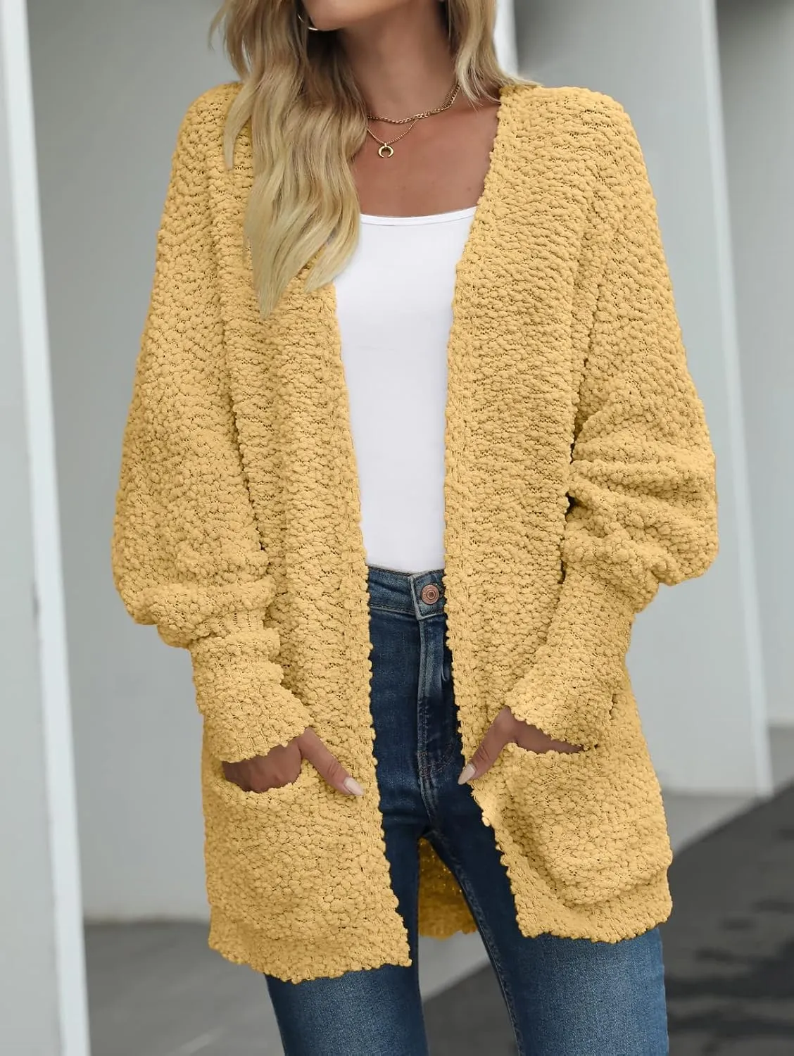 MEROKEETY Women's 2025 Winter Fuzzy Popcorn Batwing Sleeve Cardigan Knit Oversized Sherpa Sweater Coat