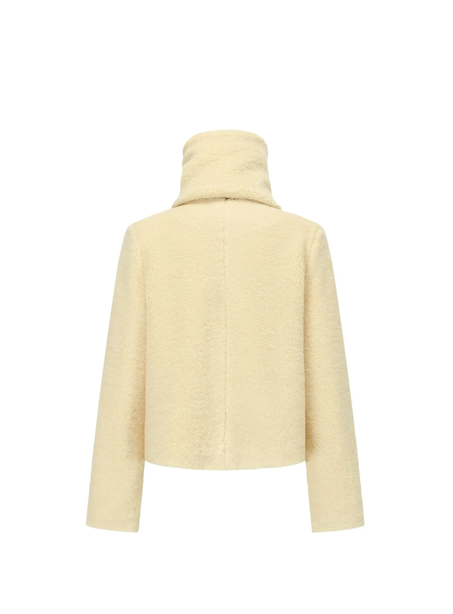 Metal Button Lamswool Jacket With Scarf in Yellow