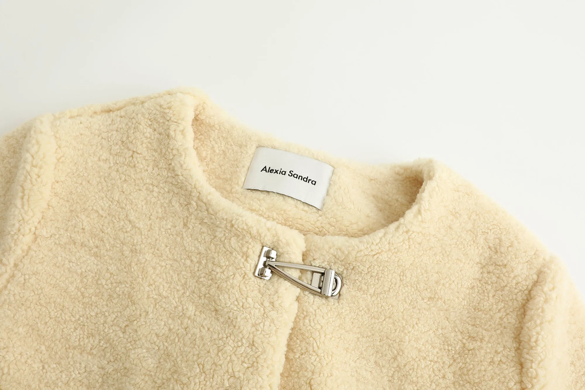 Metal Button Lamswool Jacket With Scarf in Yellow