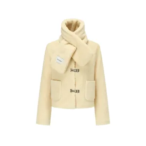 Metal Button Lamswool Jacket With Scarf in Yellow