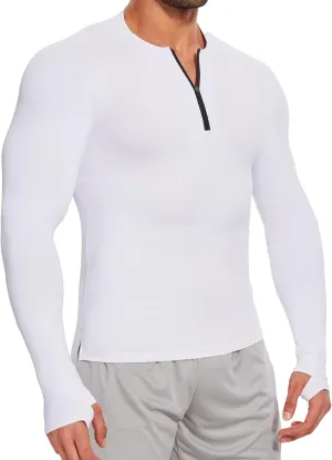 MISS MOLY Mens Long Sleeve Compression Shirt Workout Gym T-Shirt 1/4 Zip Up Dry Top Athletic Base Layer Sport Undershirt