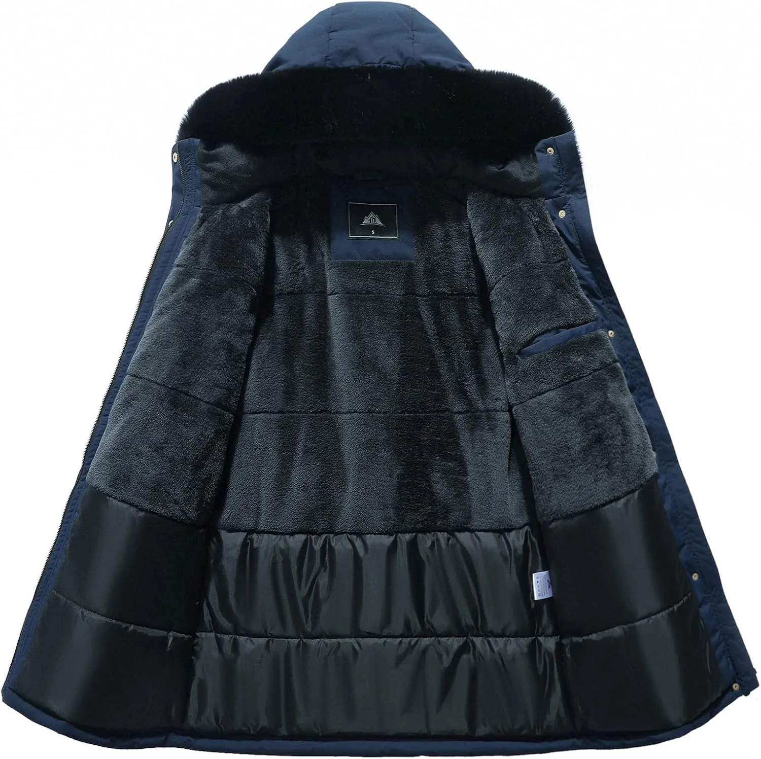 MOERDENG Women's Long Winter Down Coat Thicken Fleece Lined Parka Warm Puffer Jacket With Faux Fur Detachable Hood