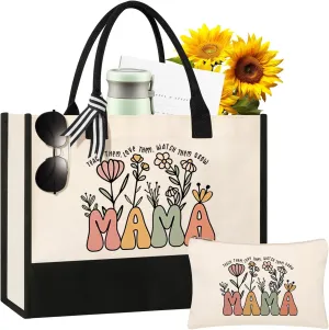 Mothers Day Gifts from Daughter Son, Mom Birthday Gifts, Christmas Gifts for Mom, Canvas Tote Bag Makeup Bag for Mother Personalized Gifts