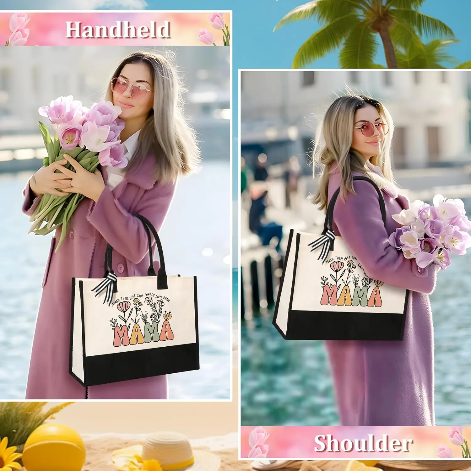 Mothers Day Gifts from Daughter Son, Mom Birthday Gifts, Christmas Gifts for Mom, Canvas Tote Bag Makeup Bag for Mother Personalized Gifts
