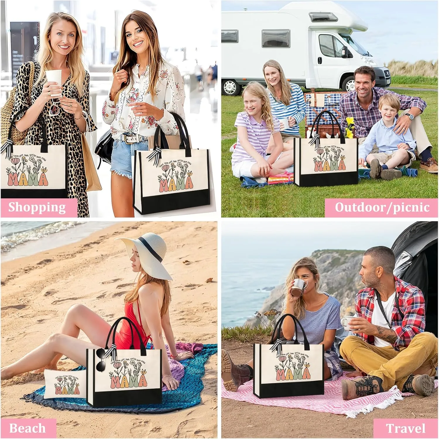 Mothers Day Gifts from Daughter Son, Mom Birthday Gifts, Christmas Gifts for Mom, Canvas Tote Bag Makeup Bag for Mother Personalized Gifts
