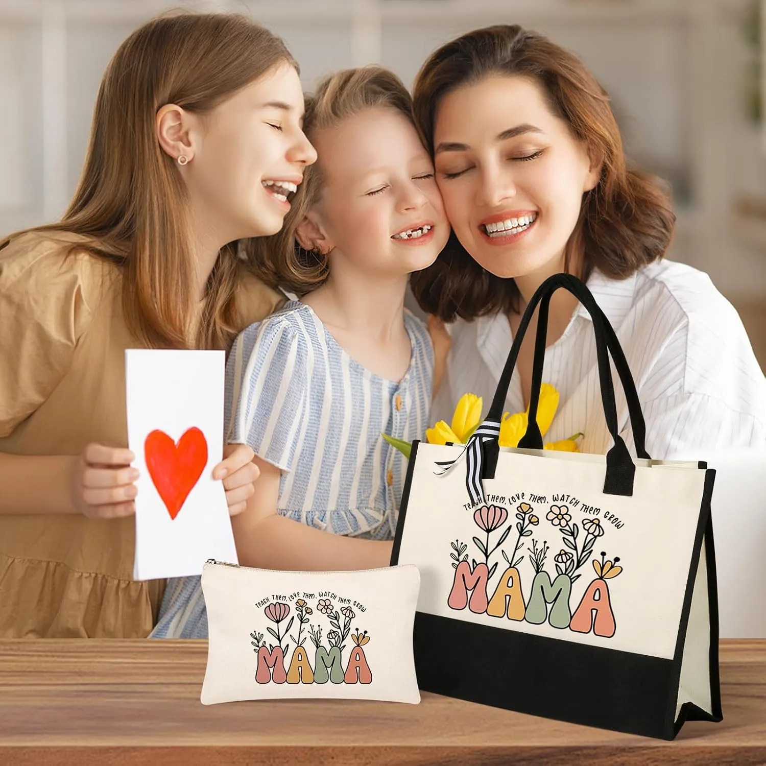 Mothers Day Gifts from Daughter Son, Mom Birthday Gifts, Christmas Gifts for Mom, Canvas Tote Bag Makeup Bag for Mother Personalized Gifts