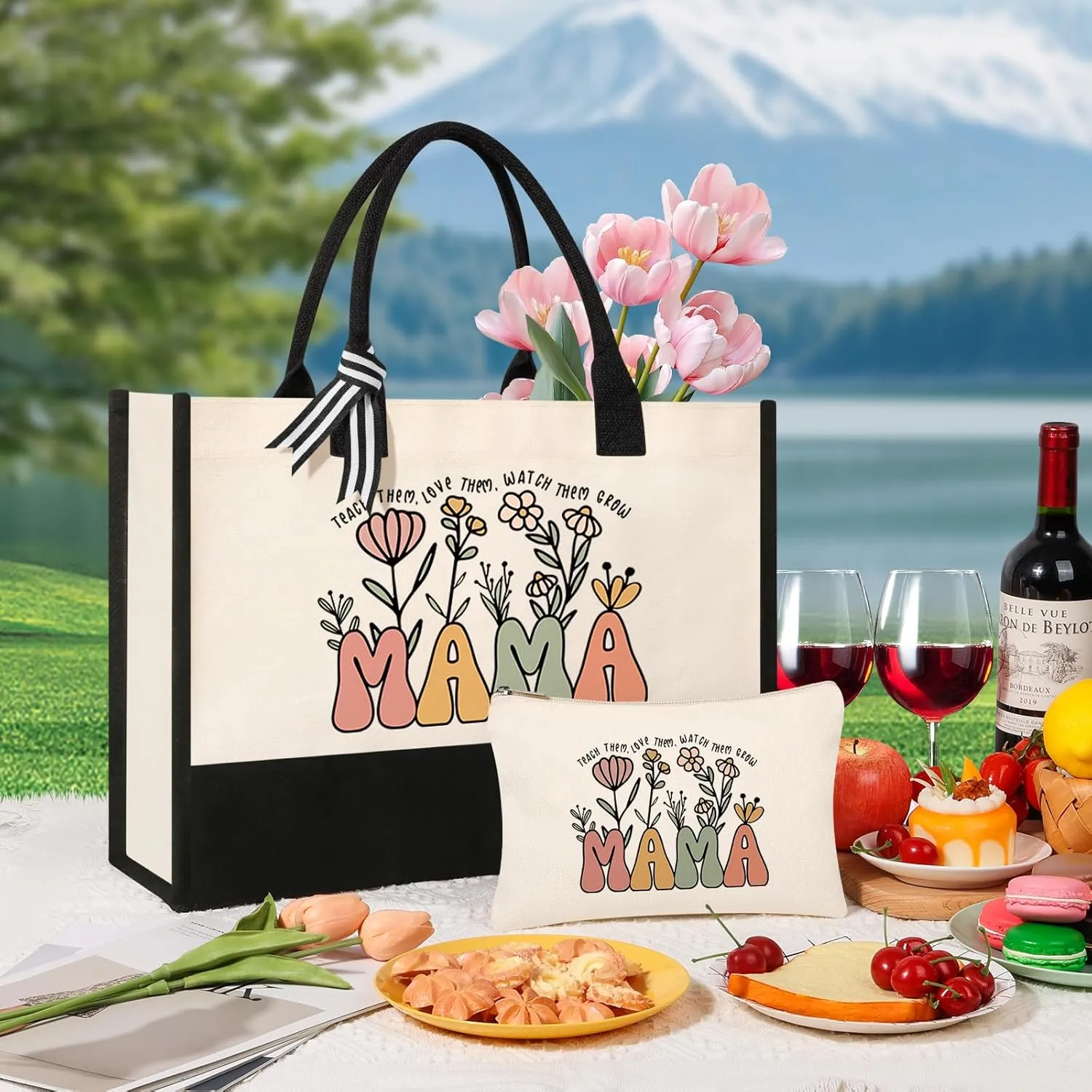 Mothers Day Gifts from Daughter Son, Mom Birthday Gifts, Christmas Gifts for Mom, Canvas Tote Bag Makeup Bag for Mother Personalized Gifts