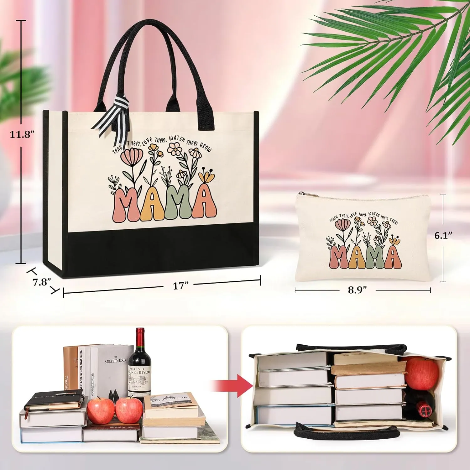 Mothers Day Gifts from Daughter Son, Mom Birthday Gifts, Christmas Gifts for Mom, Canvas Tote Bag Makeup Bag for Mother Personalized Gifts