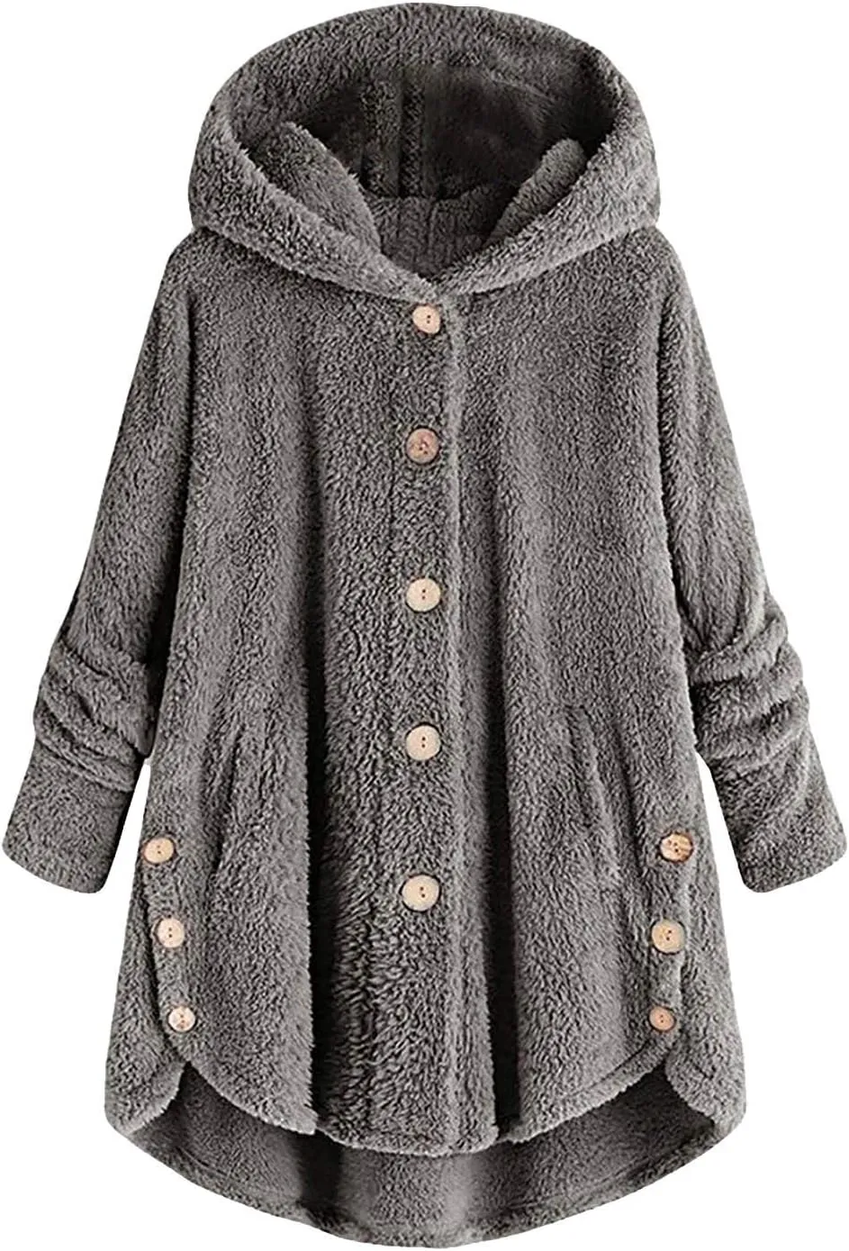 Muyise Oversized Warm Winter Coats for Women Sherpa Jacket Fuzzy Fleece Pullover Hoodie Button Down Outwear Coat with Pockets