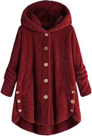 Muyise Oversized Warm Winter Coats for Women Sherpa Jacket Fuzzy Fleece Pullover Hoodie Button Down Outwear Coat with Pockets