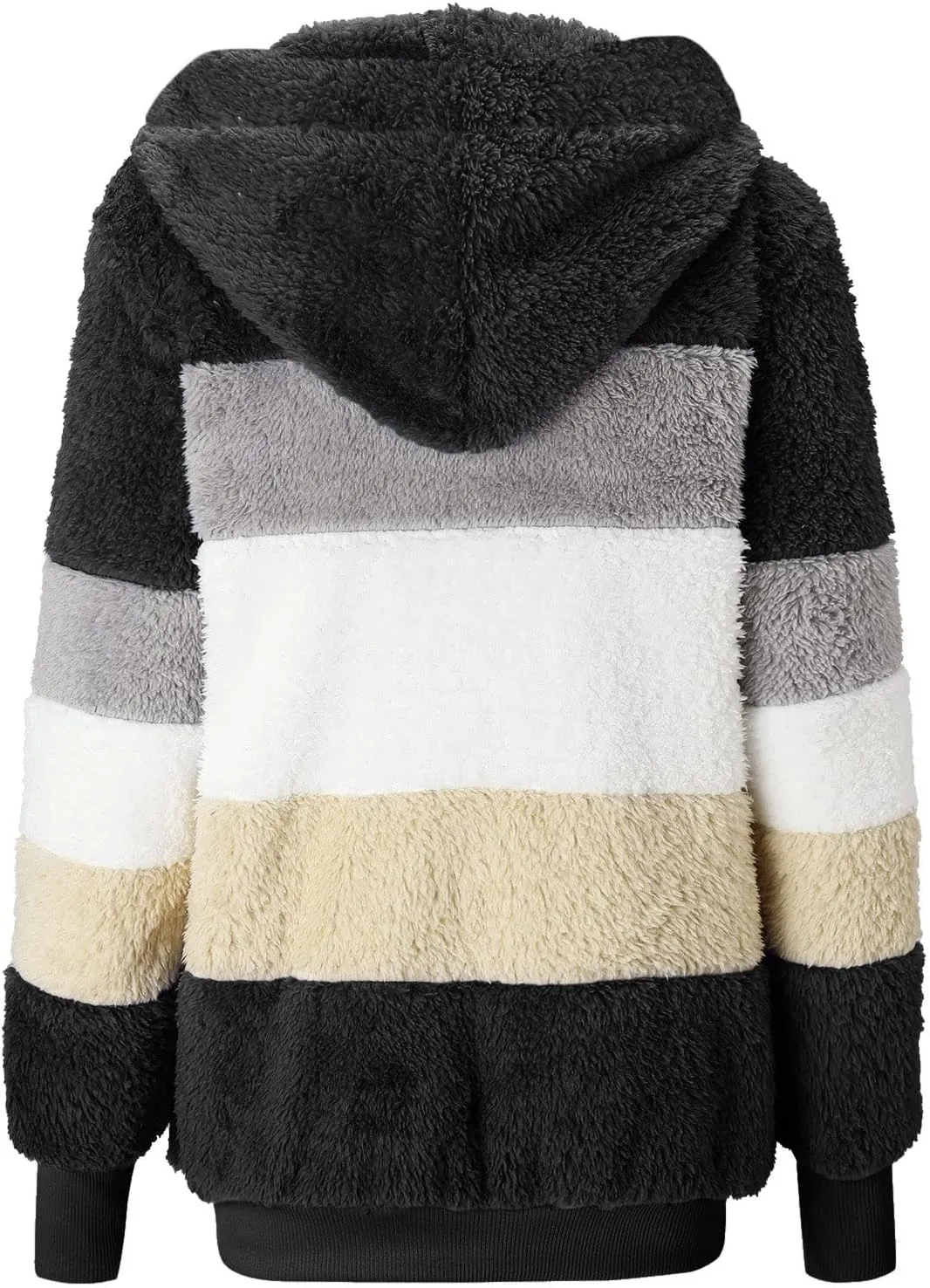 Muyise Womens Warm Fuzzy Zip Up Hoodie Oversized Sherpa Jacket Winter Fluffy Fleece Hooded Outerwear Coat with Pockets