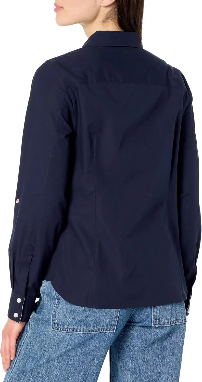 Nautica Women's Button Front Long Sleeve Roll Tab Shirt