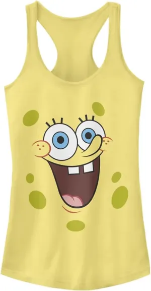 Nickelodeon Women's Squarepants Spongebob Big Shiny Face Junior's Racerback Tank Top