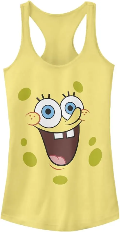 Nickelodeon Women's Squarepants Spongebob Big Shiny Face Junior's Racerback Tank Top