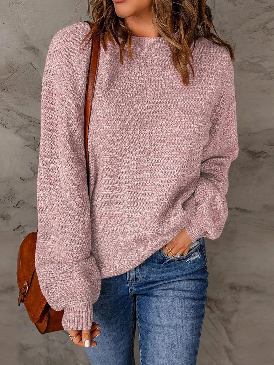 NIeyook Women's Oversized Sweaters 2025 Spring Trendy Long Sleeve Crew Neck Pullover Sweater Loose Heathered Knit Tops