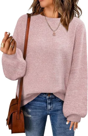 NIeyook Women's Oversized Sweaters 2025 Spring Trendy Long Sleeve Crew Neck Pullover Sweater Loose Heathered Knit Tops