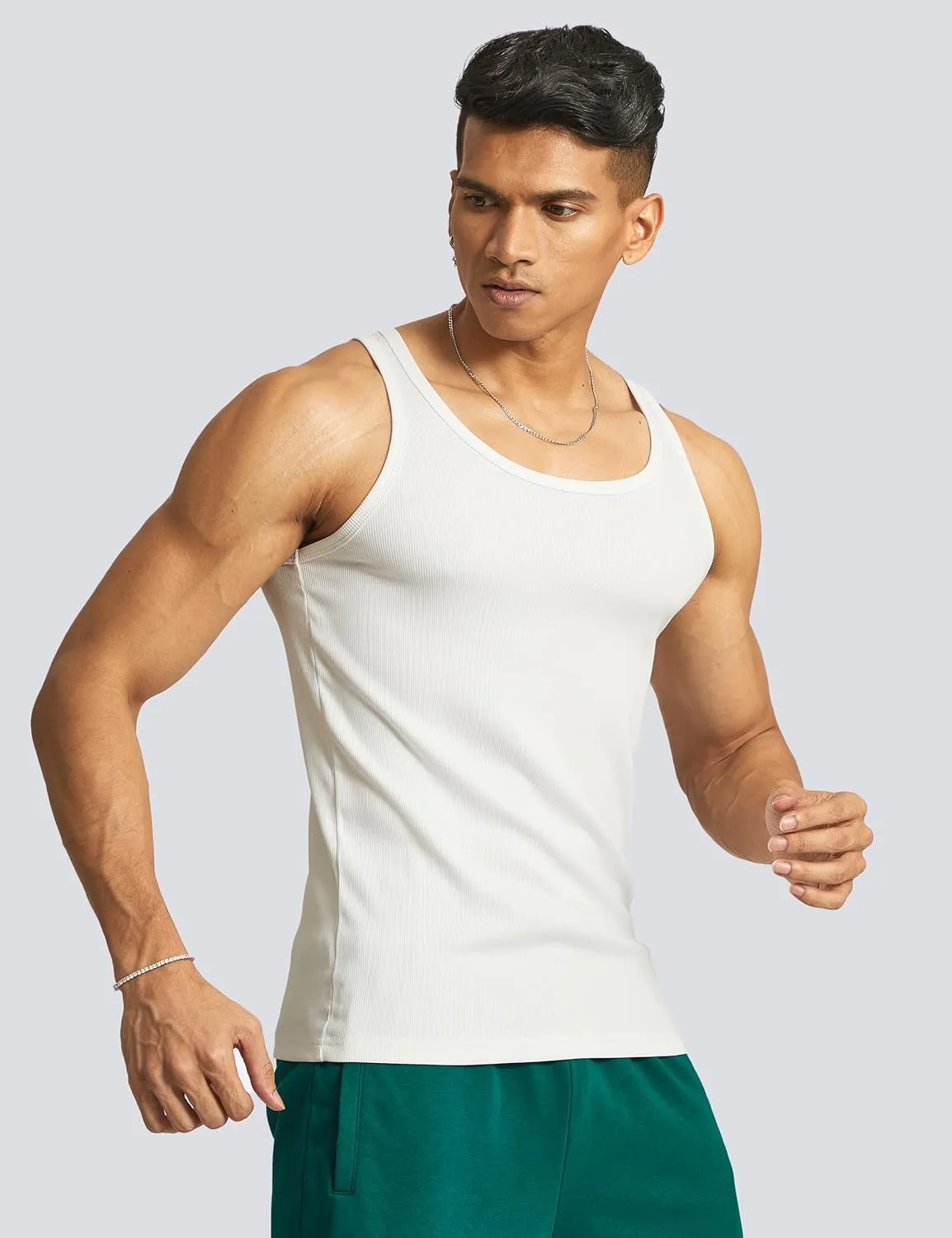 Ouber Men's Ribbed Gym Tank Top Fitness Workout Muscle Sleeveless Bodybuilding Shirt