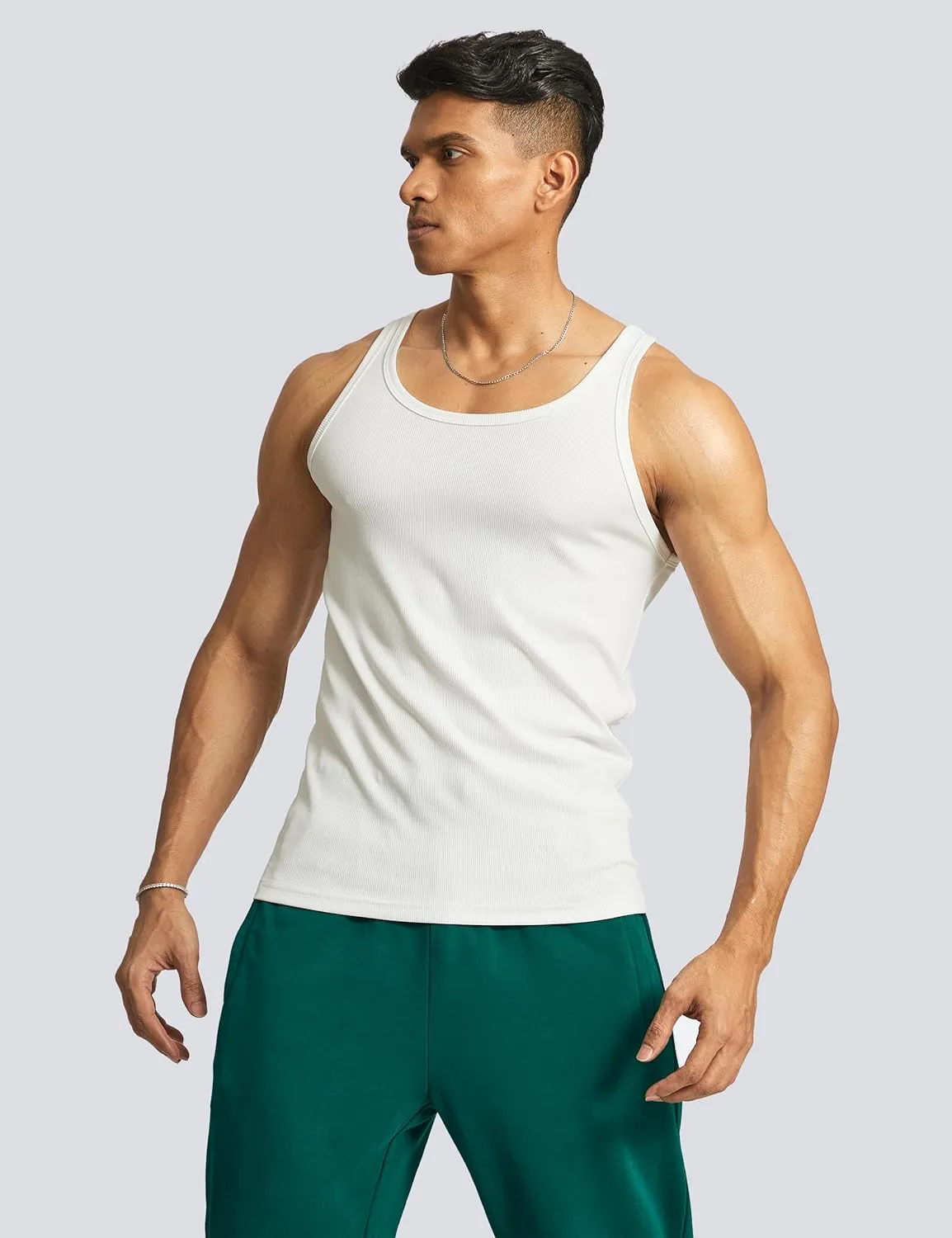 Ouber Men's Ribbed Gym Tank Top Fitness Workout Muscle Sleeveless Bodybuilding Shirt