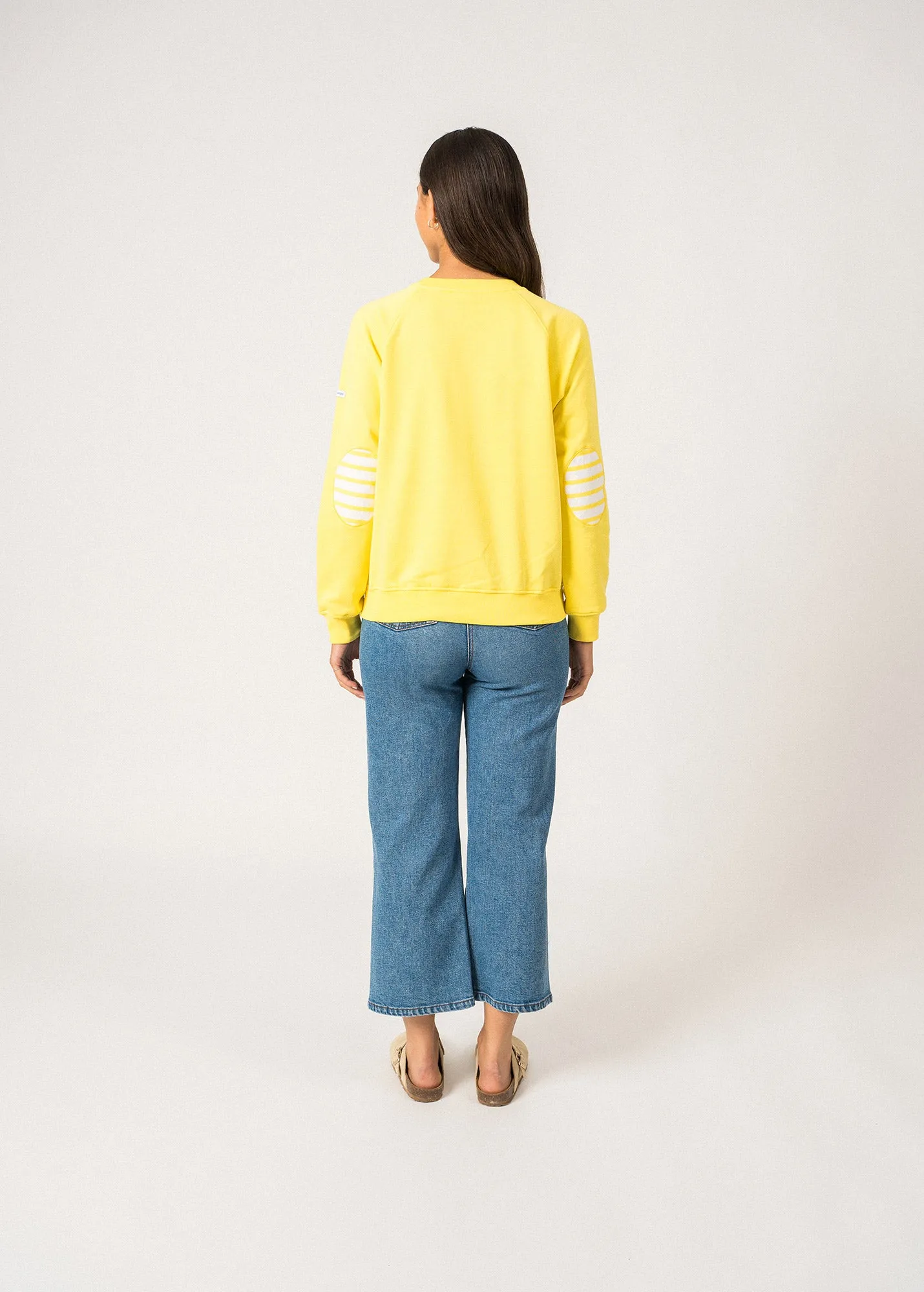 Patsy Cotton Sweatshirt  with striped elbow patches (ACIDULE/BLANC/ACIDULE)