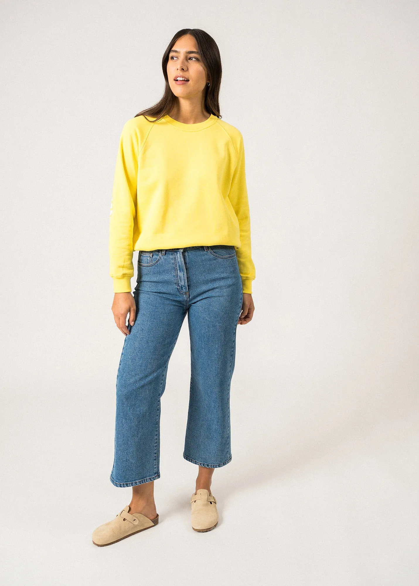 Patsy Cotton Sweatshirt  with striped elbow patches (ACIDULE/BLANC/ACIDULE)