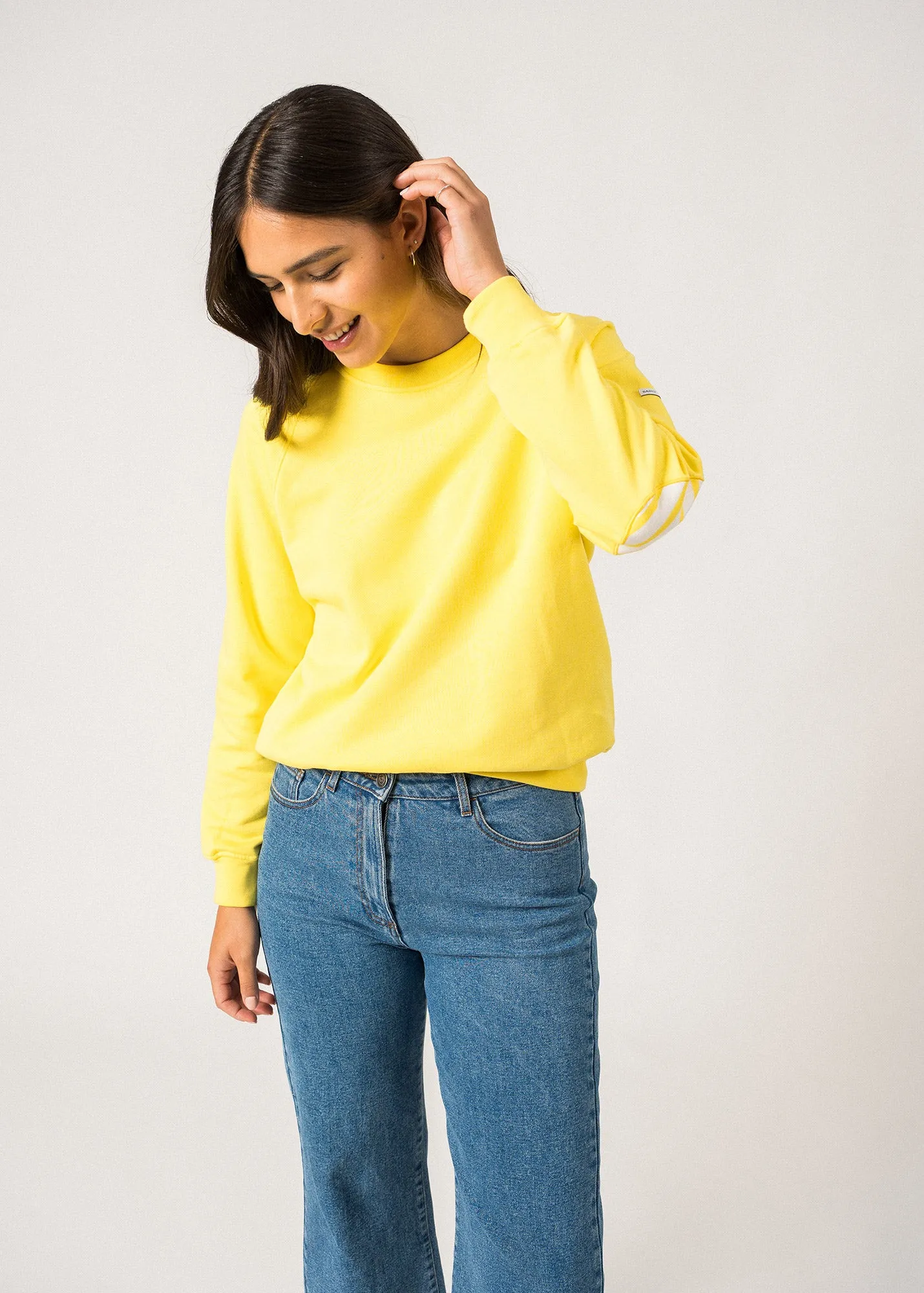 Patsy Cotton Sweatshirt  with striped elbow patches (ACIDULE/BLANC/ACIDULE)