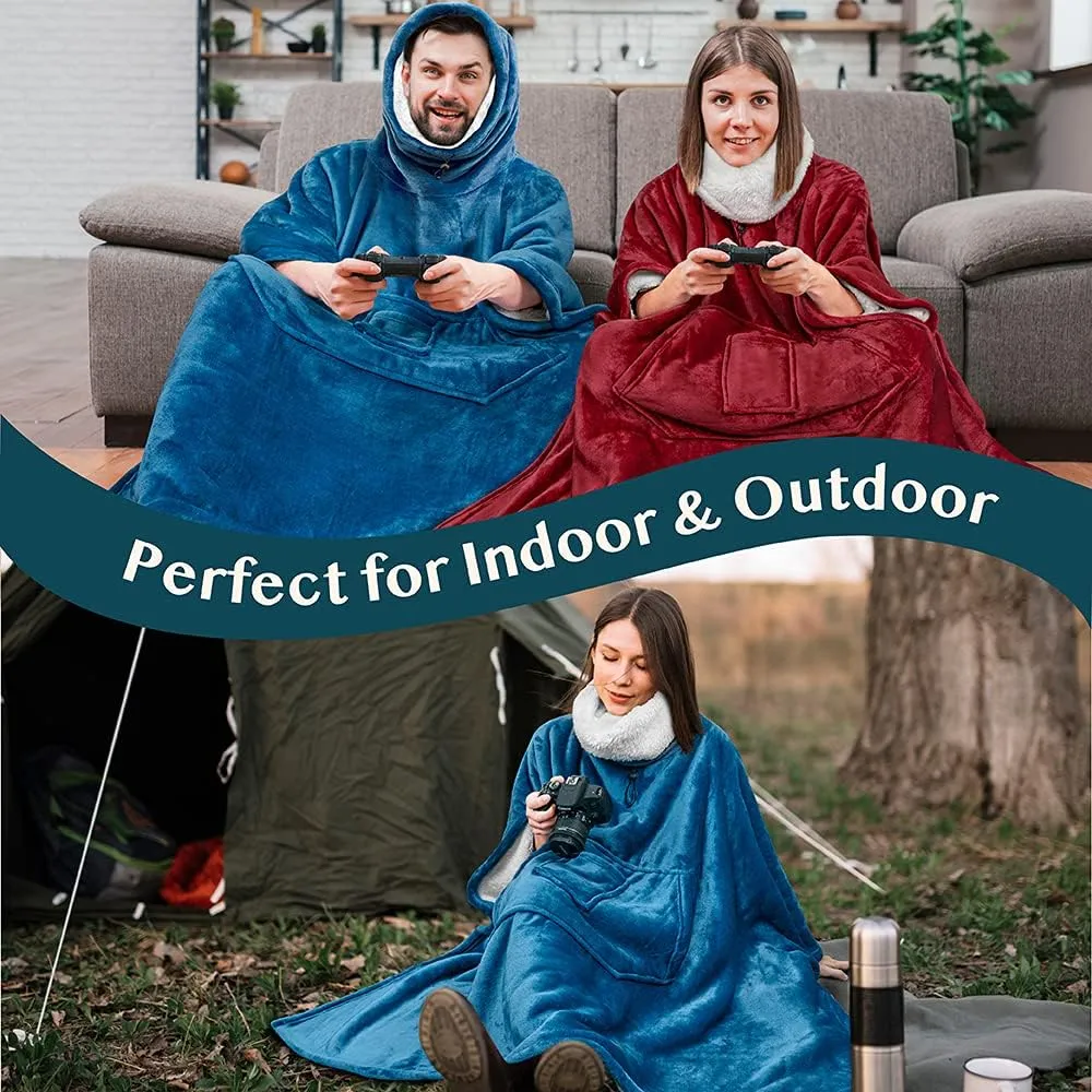 PAVILIA Wearable Blanket Poncho Women Men, Oversized Hoodie Sweatshirt Sweater Neck Warmer, Fleece Soft Hug Sleep Pod Adult
