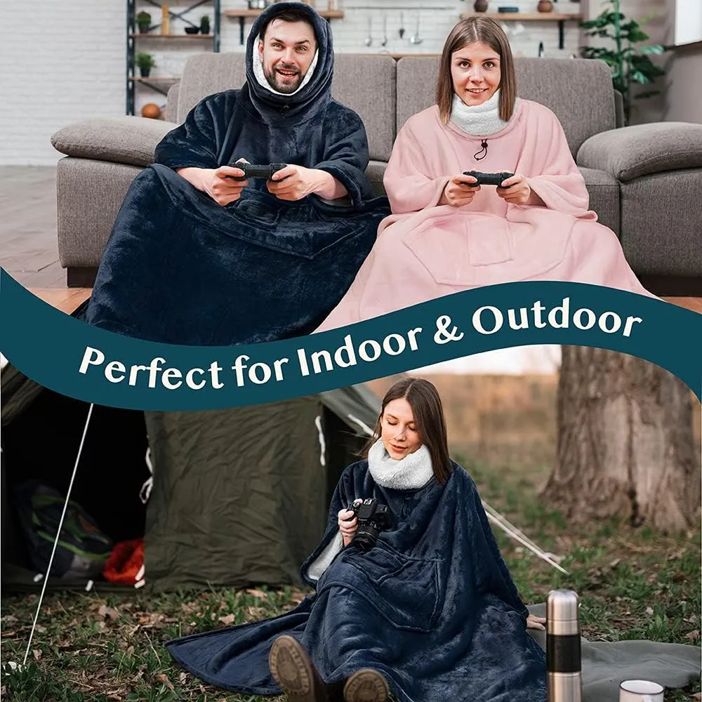 PAVILIA Wearable Blanket Poncho Women Men, Oversized Hoodie Sweatshirt Sweater Neck Warmer, Fleece Soft Hug Sleep Pod Adult