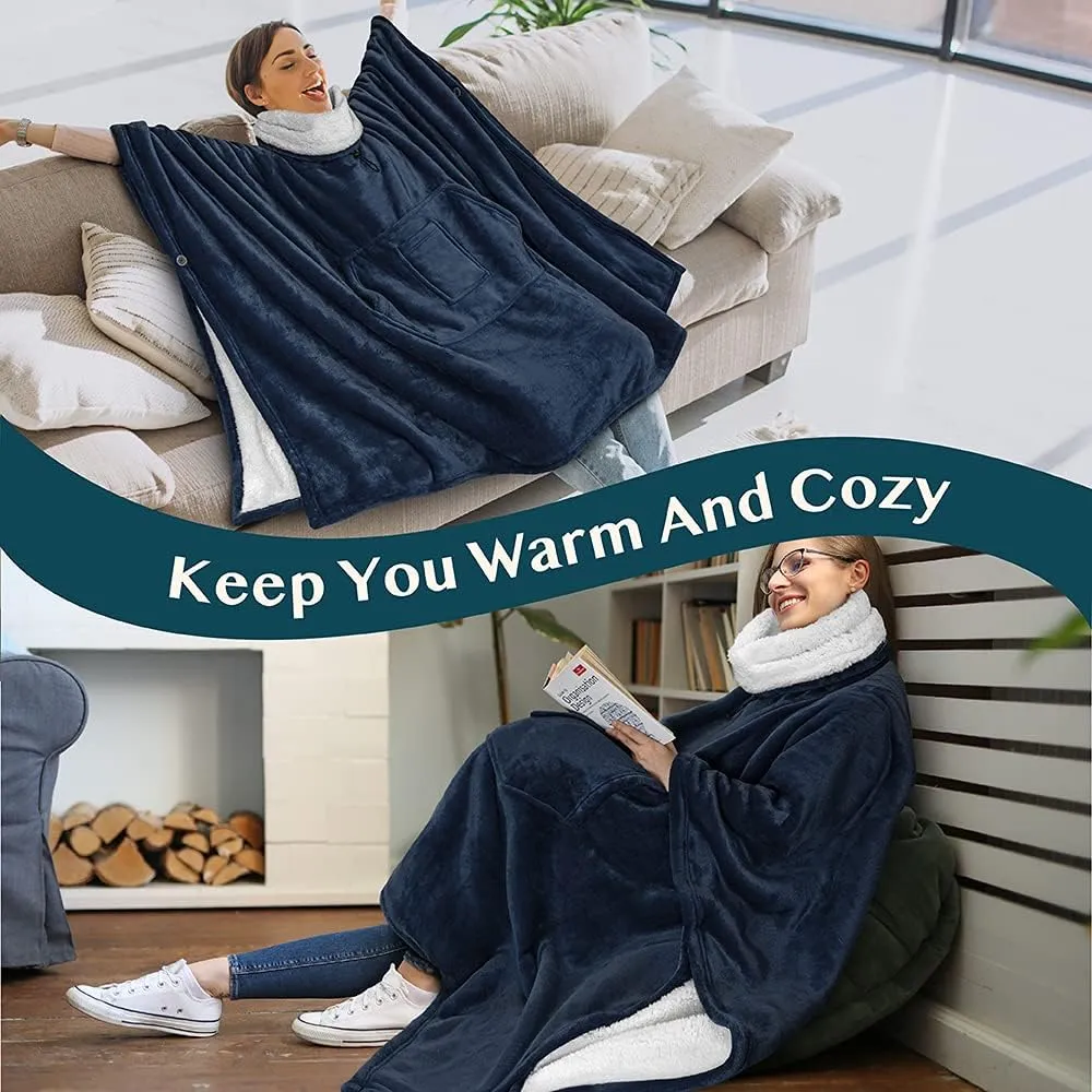 PAVILIA Wearable Blanket Poncho Women Men, Oversized Hoodie Sweatshirt Sweater Neck Warmer, Fleece Soft Hug Sleep Pod Adult