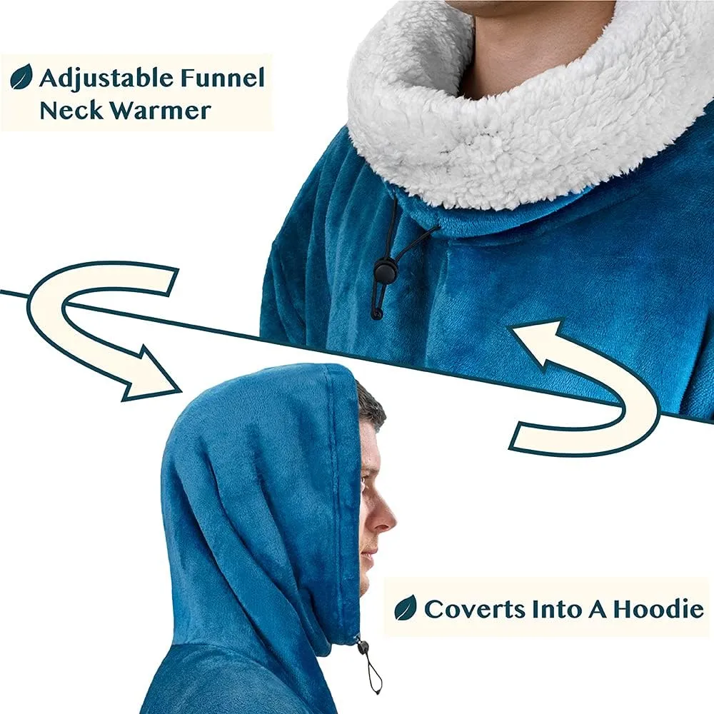 PAVILIA Wearable Blanket Poncho Women Men, Oversized Hoodie Sweatshirt Sweater Neck Warmer, Fleece Soft Hug Sleep Pod Adult