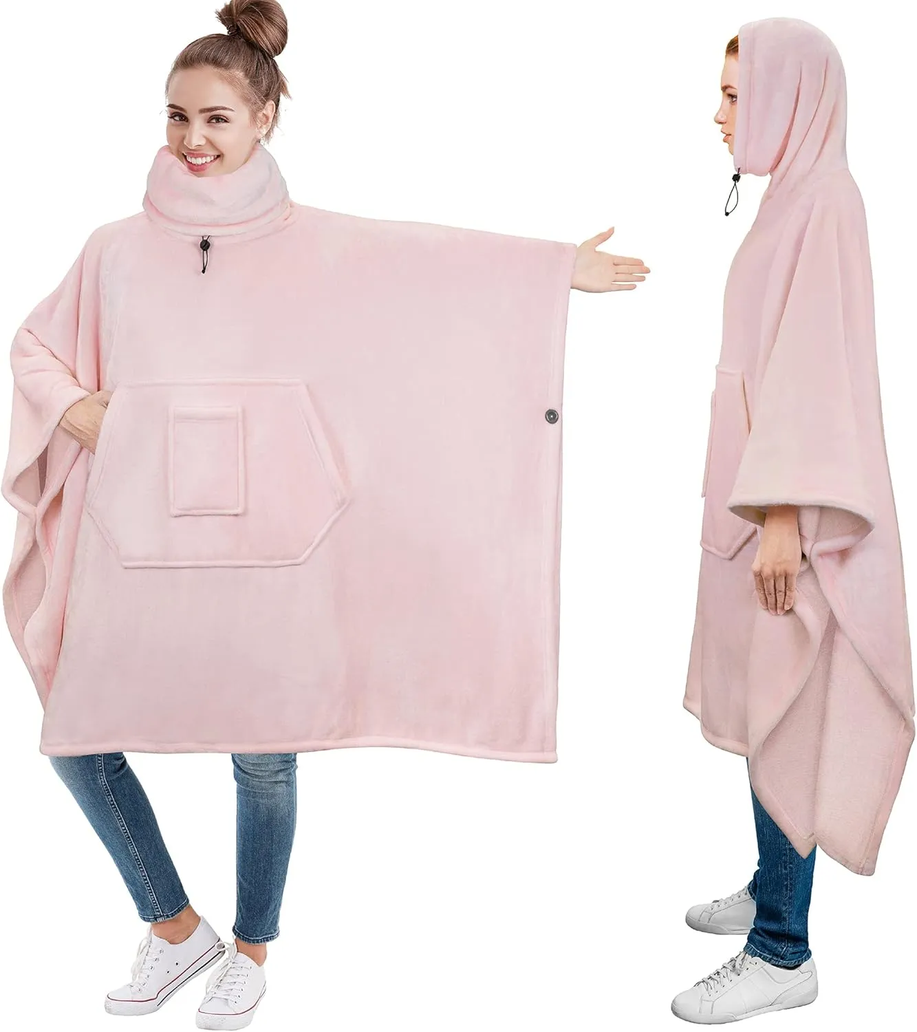 PAVILIA Wearable Blanket Poncho Women Men, Oversized Hoodie Sweatshirt Sweater Neck Warmer, Fleece Soft Hug Sleep Pod Adult