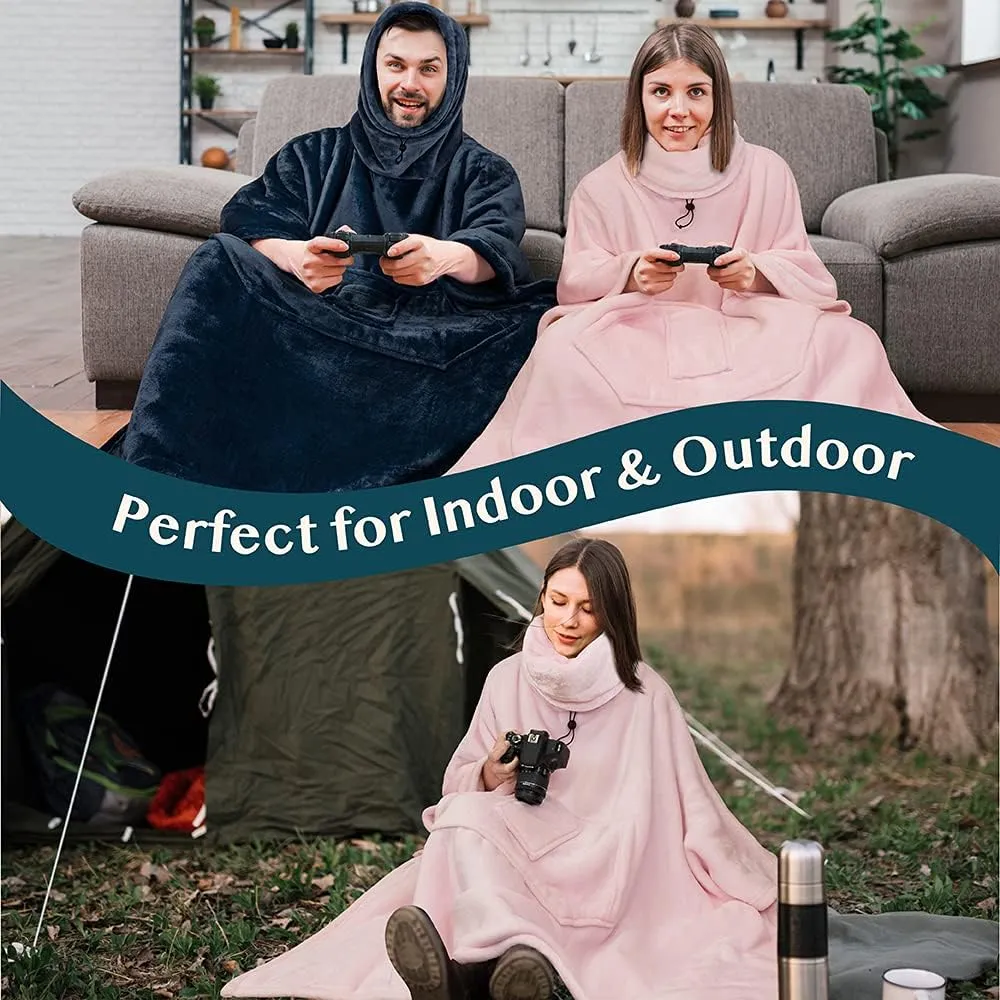 PAVILIA Wearable Blanket Poncho Women Men, Oversized Hoodie Sweatshirt Sweater Neck Warmer, Fleece Soft Hug Sleep Pod Adult