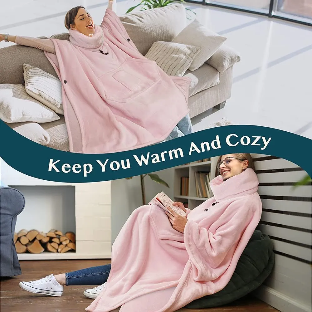 PAVILIA Wearable Blanket Poncho Women Men, Oversized Hoodie Sweatshirt Sweater Neck Warmer, Fleece Soft Hug Sleep Pod Adult