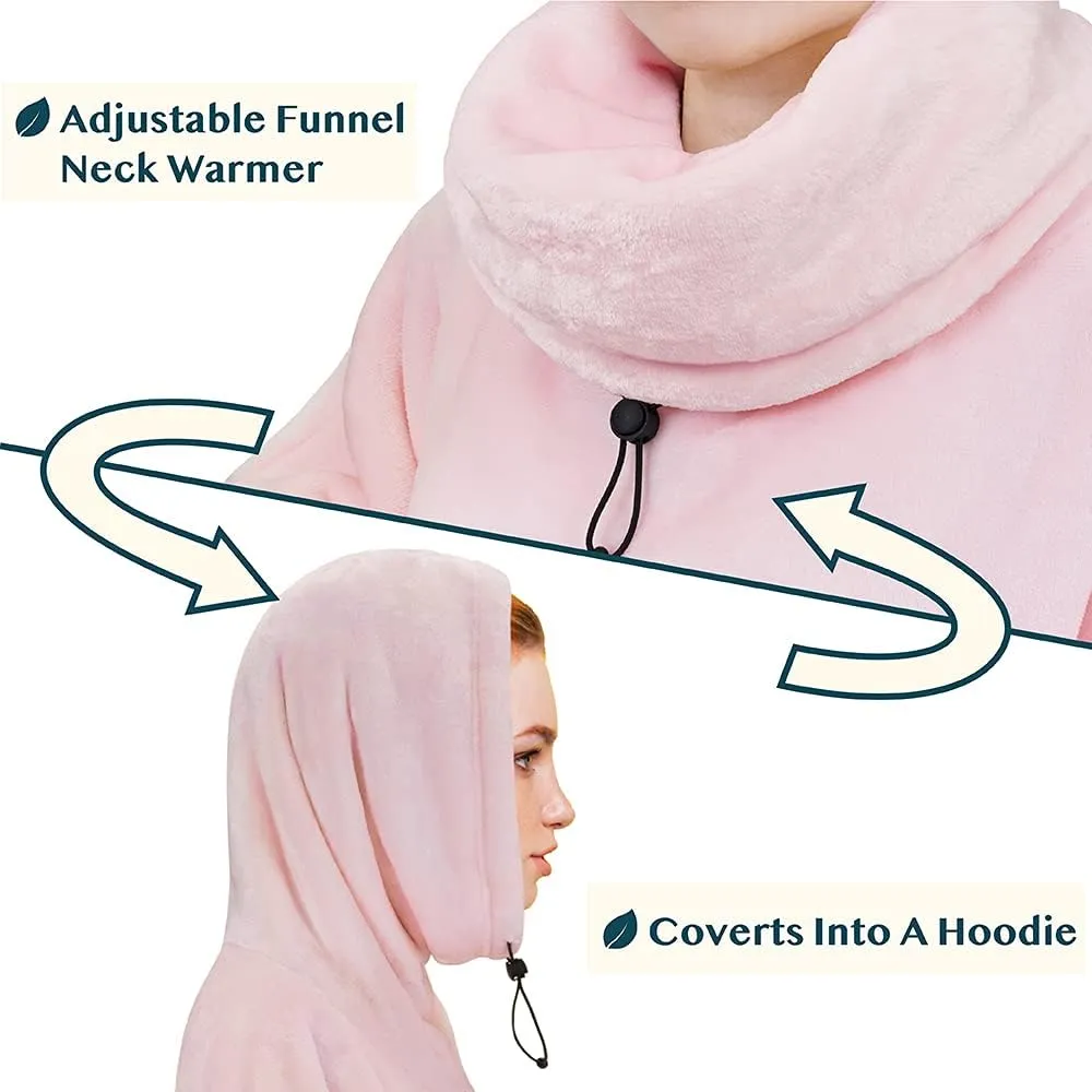 PAVILIA Wearable Blanket Poncho Women Men, Oversized Hoodie Sweatshirt Sweater Neck Warmer, Fleece Soft Hug Sleep Pod Adult