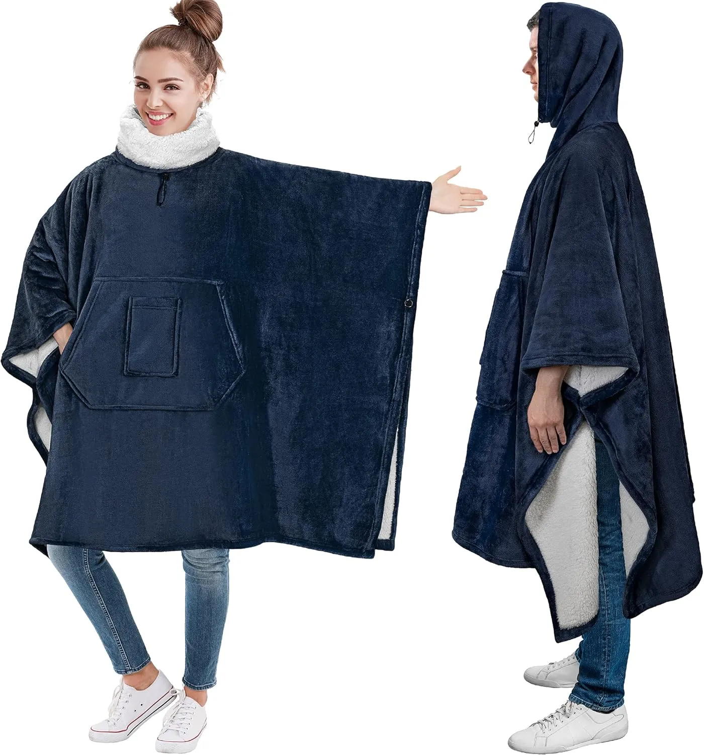 PAVILIA Wearable Blanket Poncho Women Men, Oversized Hoodie Sweatshirt Sweater Neck Warmer, Fleece Soft Hug Sleep Pod Adult