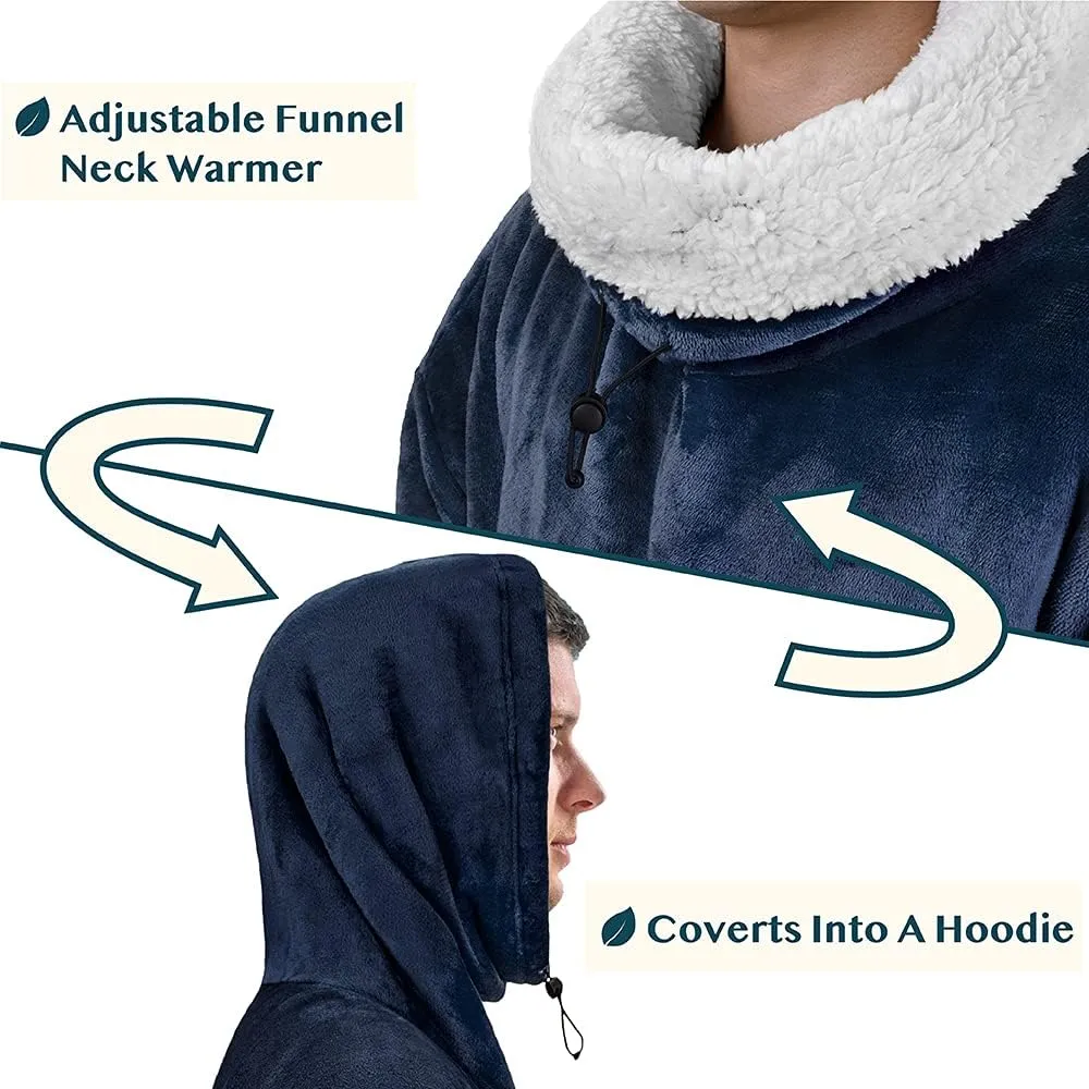 PAVILIA Wearable Blanket Poncho Women Men, Oversized Hoodie Sweatshirt Sweater Neck Warmer, Fleece Soft Hug Sleep Pod Adult
