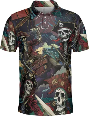 Pirate Polo Shirts for Men - Pirate Lover Stylish Mens Goft Shirt Casual Short Sleeve Button Down Outfit Set 67