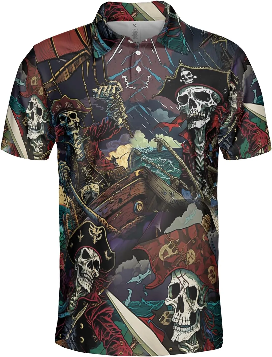 Pirate Polo Shirts for Men - Pirate Lover Stylish Mens Goft Shirt Casual Short Sleeve Button Down Outfit Set 67