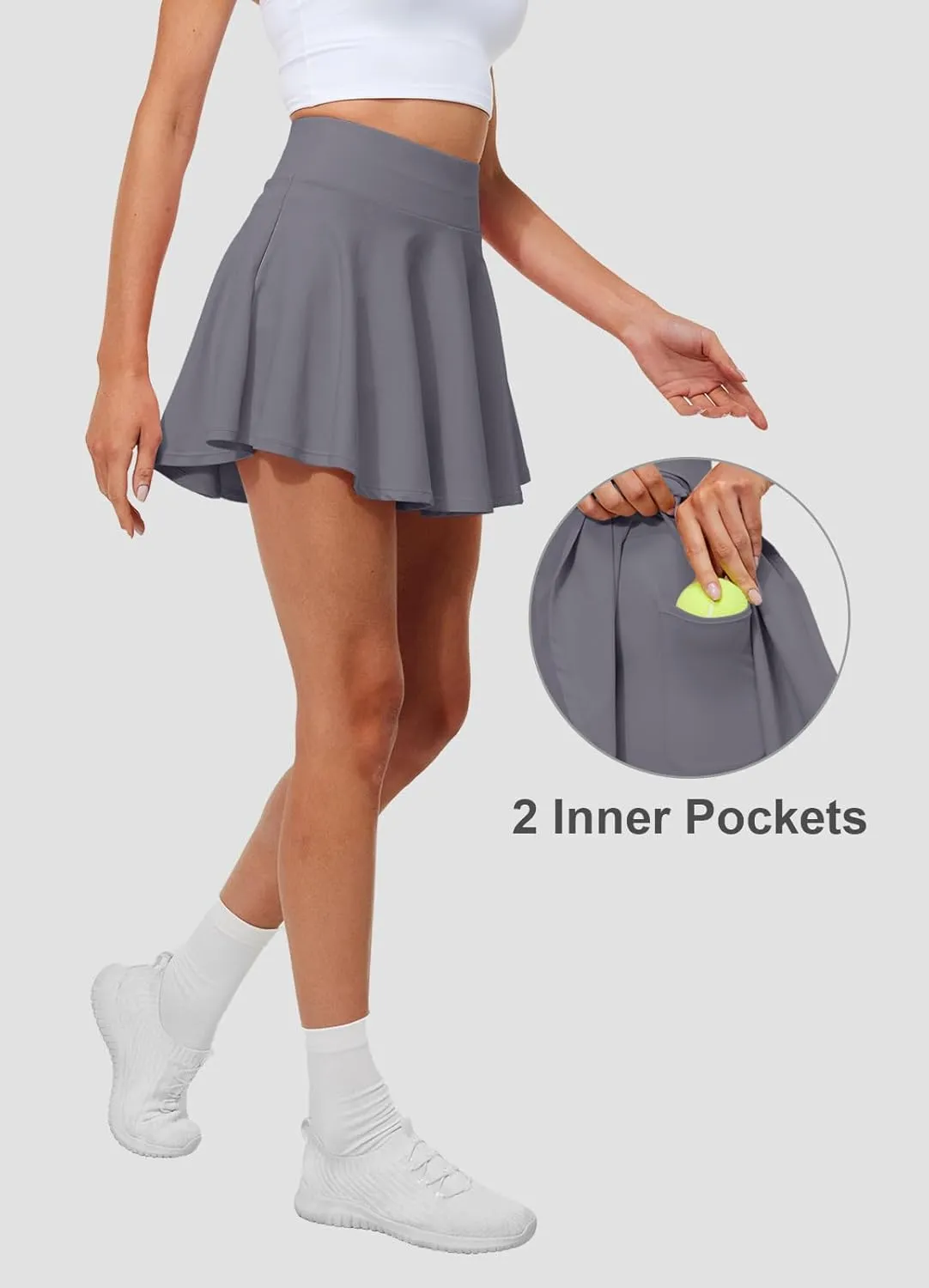 Pleated Tennis Skirts for Women High Waisted Golf Skorts Tummy Control Skirts with Shorts Pockets Lightweight