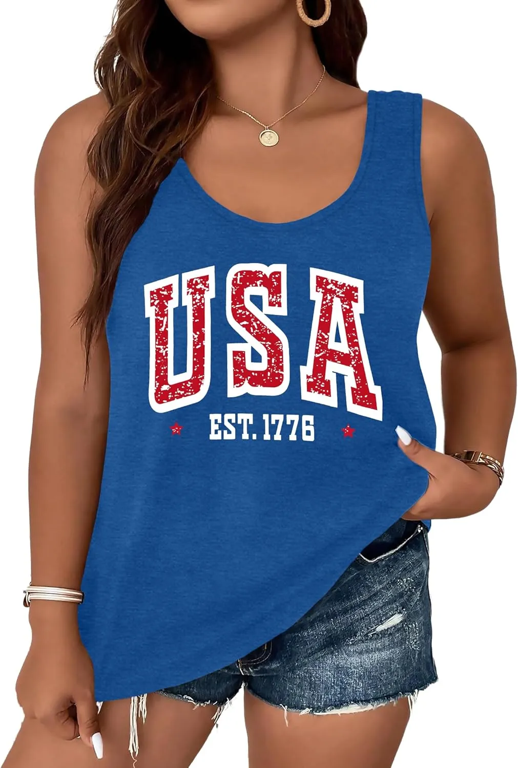 Plus Size American Flag Shirt for Women 4th of July Tank Top Patriotic Sleeveless Shirt USA Print Racerback Vest